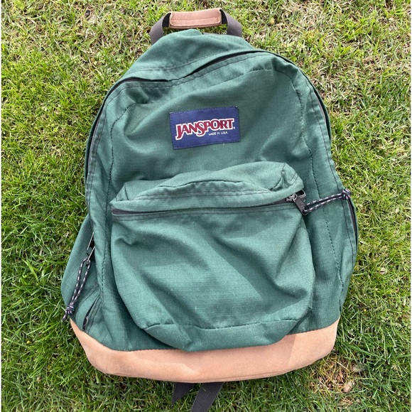 Jansport Bags Vintage Jansport Suede Leather Bottom Backpack Day Pack Green Usa Made Y2k 9s